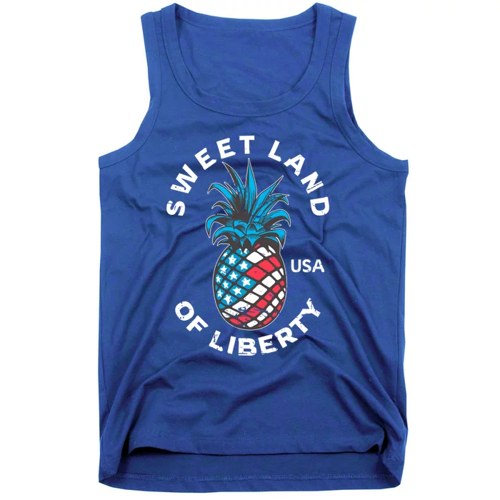 Retro July 4th Pineapple American Flag Sweet Land Of Liberty Meaningful Gift Tank Top