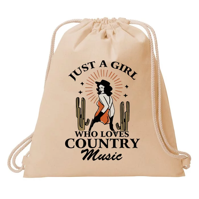 Retro Just A Girl Who Love Country Music Vintage Western Cowgirl Drawstring Bag