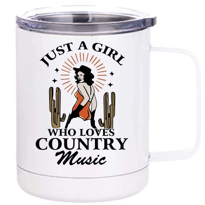 Retro Just A Girl Who Love Country Music Vintage Western Cowgirl Front & Back 12oz Stainless Steel Tumbler Cup