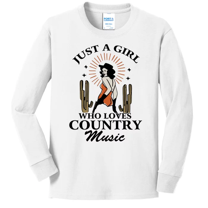 Retro Just A Girl Who Love Country Music Vintage Western Cowgirl Kids Long Sleeve Shirt