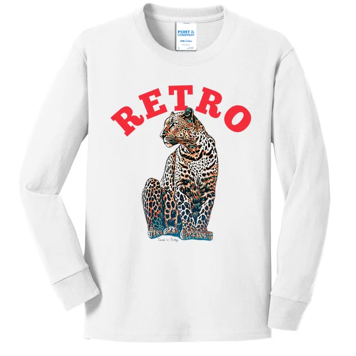 Retro Jaguar Animal Oversized Kids Long Sleeve Shirt