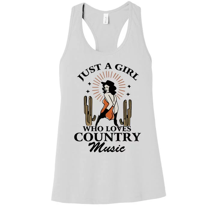 Retro Just A Girl Who Love Country Music Western Cowgirl Women's Racerback Tank