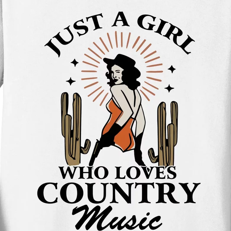 Retro Just A Girl Who Love Country Music Western Cowgirl Kids Long Sleeve Shirt