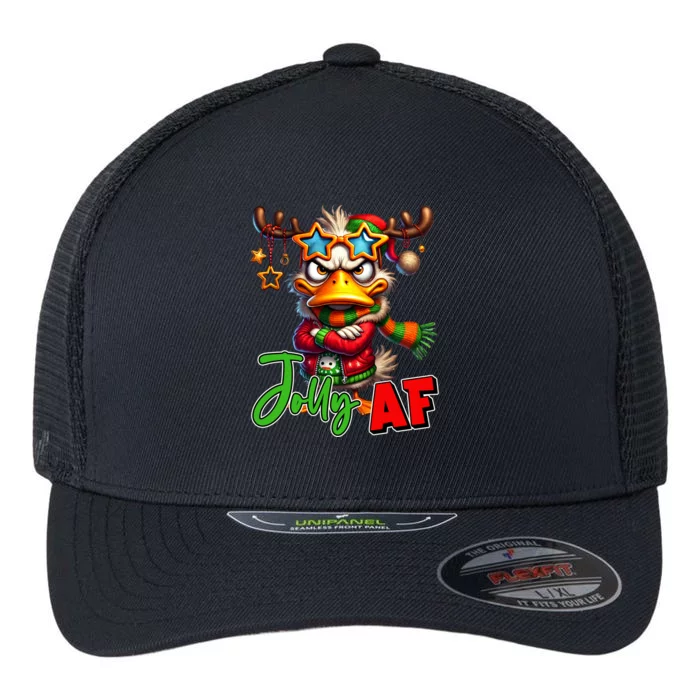 Reindeer Jolly Af Funny Sarcastic Grumpy Duck Christmas Flexfit Unipanel Trucker Cap