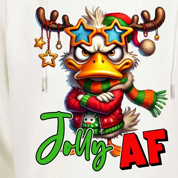 Reindeer Jolly Af Funny Sarcastic Grumpy Duck Christmas Womens Funnel Neck Pullover Hood