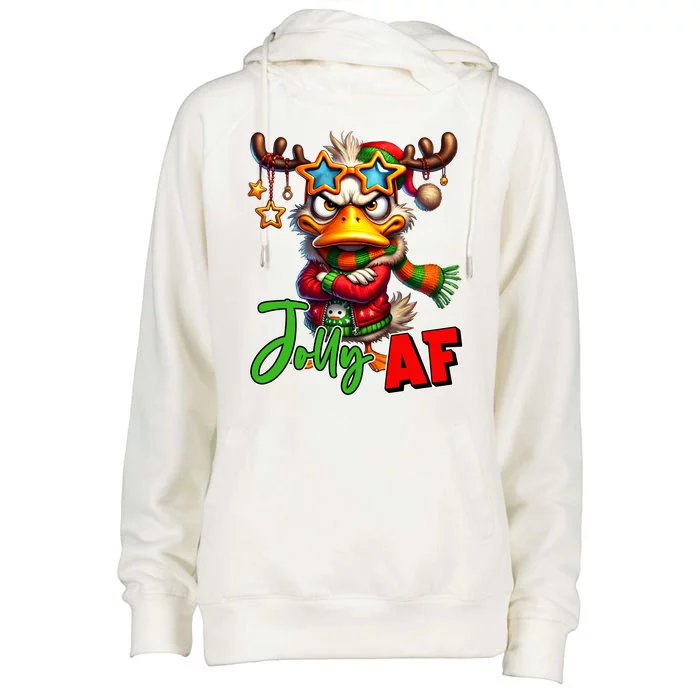 Reindeer Jolly Af Funny Sarcastic Grumpy Duck Christmas Womens Funnel Neck Pullover Hood