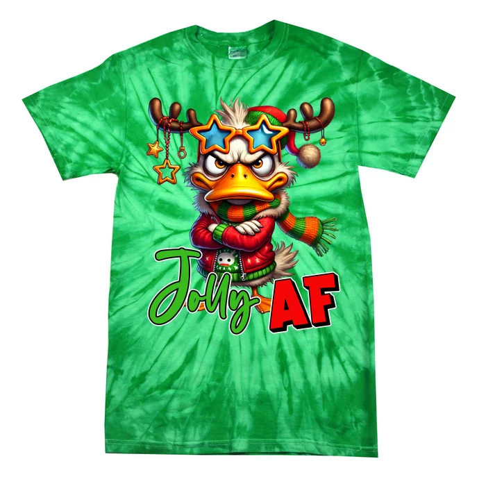 Reindeer Jolly Af Funny Sarcastic Grumpy Duck Christmas Tie-Dye T-Shirt