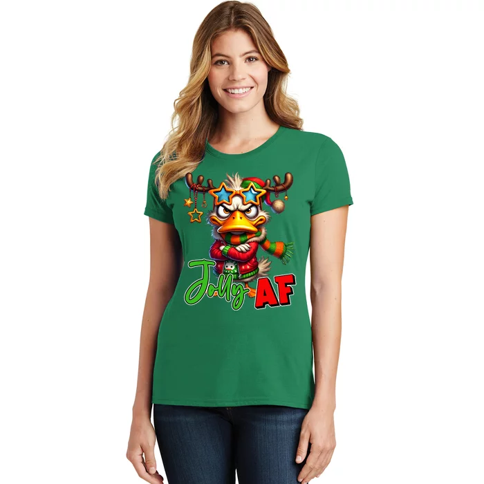 Reindeer Jolly Af Funny Sarcastic Grumpy Duck Christmas Women's T-Shirt