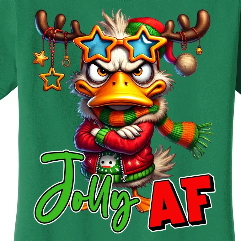 Reindeer Jolly Af Funny Sarcastic Grumpy Duck Christmas Women's T-Shirt