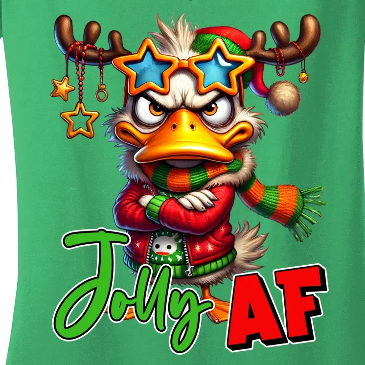 Reindeer Jolly Af Funny Sarcastic Grumpy Duck Christmas Women's V-Neck T-Shirt