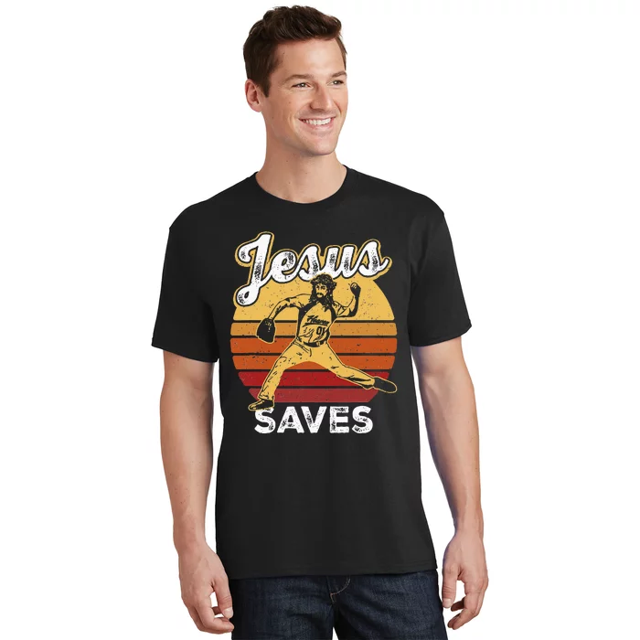 Retro Jesus A Saves Baseball Pitcher Fan Christian T-Shirt