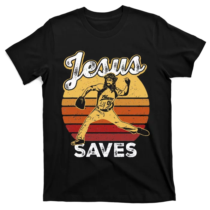 Retro Jesus A Saves Baseball Pitcher Fan Christian T-Shirt