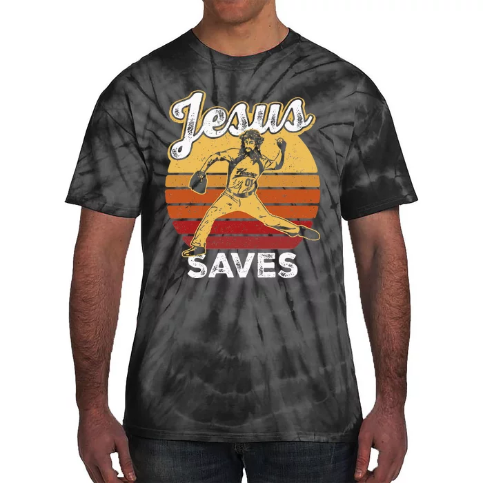 Retro Jesus A Saves Baseball Pitcher Fan Christian Tie-Dye T-Shirt