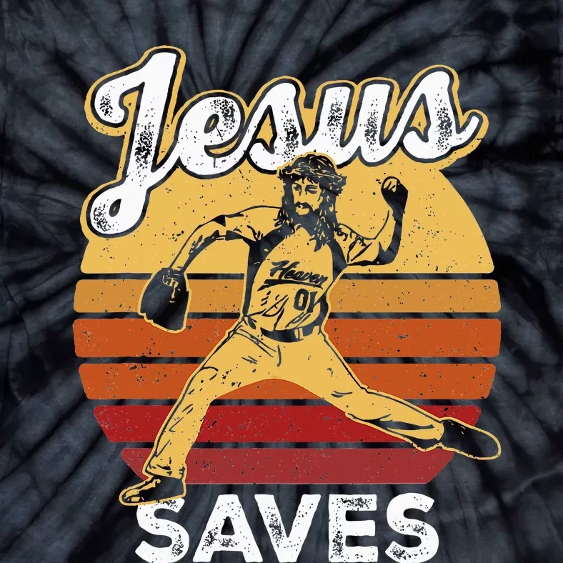 Retro Jesus A Saves Baseball Pitcher Fan Christian Tie-Dye T-Shirt