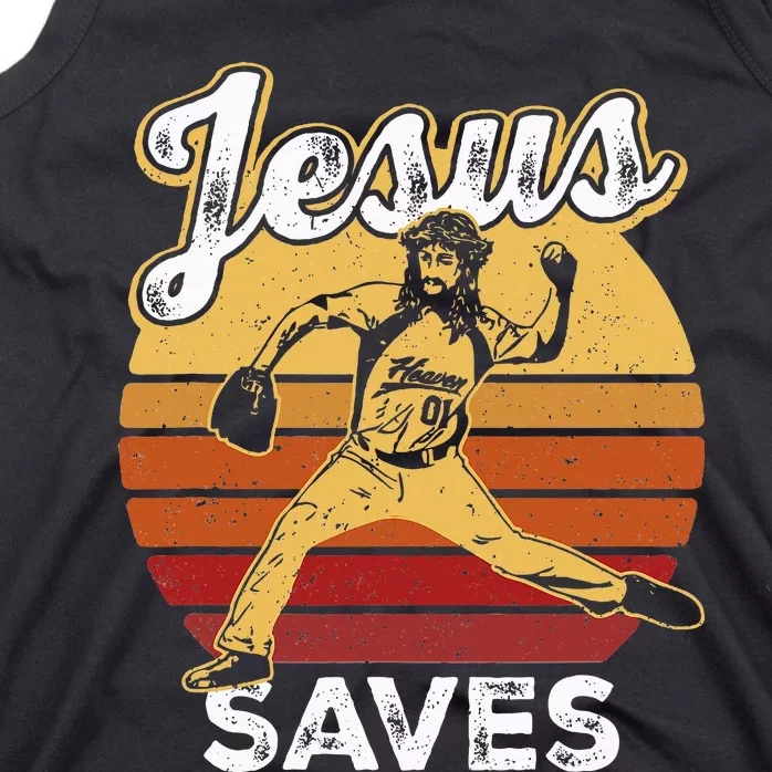 Retro Jesus A Saves Baseball Pitcher Fan Christian Tank Top