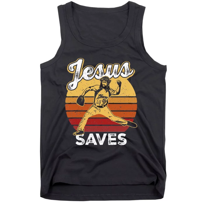 Retro Jesus A Saves Baseball Pitcher Fan Christian Tank Top