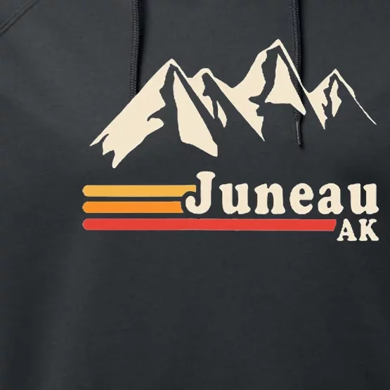 Retro Juneau Alaska Ak Mountain Performance Fleece Hoodie