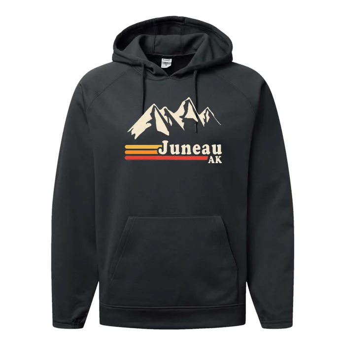 Retro Juneau Alaska Ak Mountain Performance Fleece Hoodie