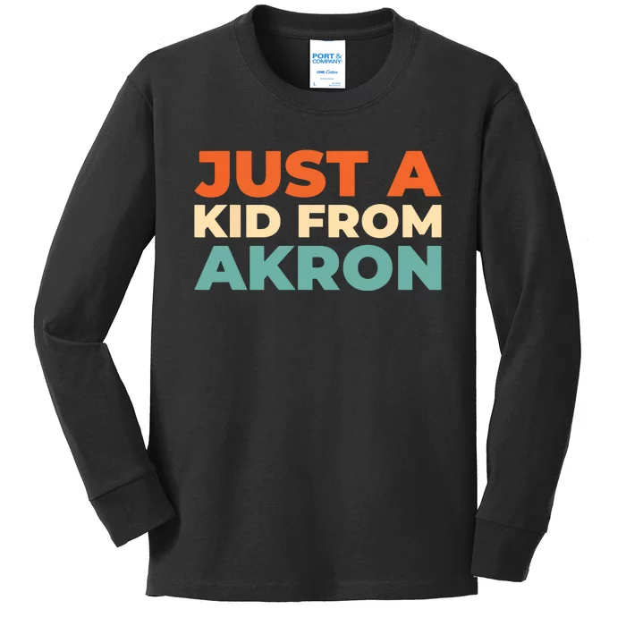 Retro Just A Ki From Ohio Akron American Vintage Us City Kids Long Sleeve Shirt