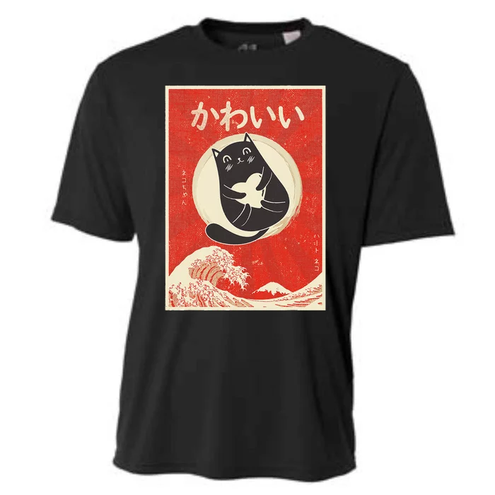 Retro Japanese Anime Cat Kawaii Japanese Word Cooling Performance Crew T-Shirt