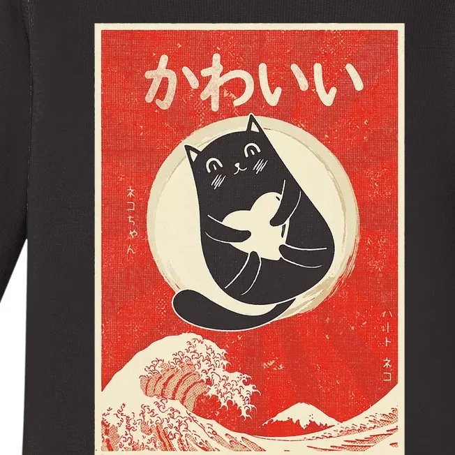 Retro Japanese Anime Cat Kawaii Japanese Word Baby Long Sleeve Bodysuit