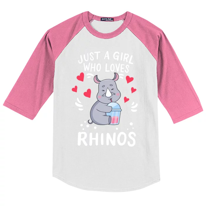 Rhino Just A Girl Who Loves Rhinos Gift Kids Colorblock Raglan Jersey