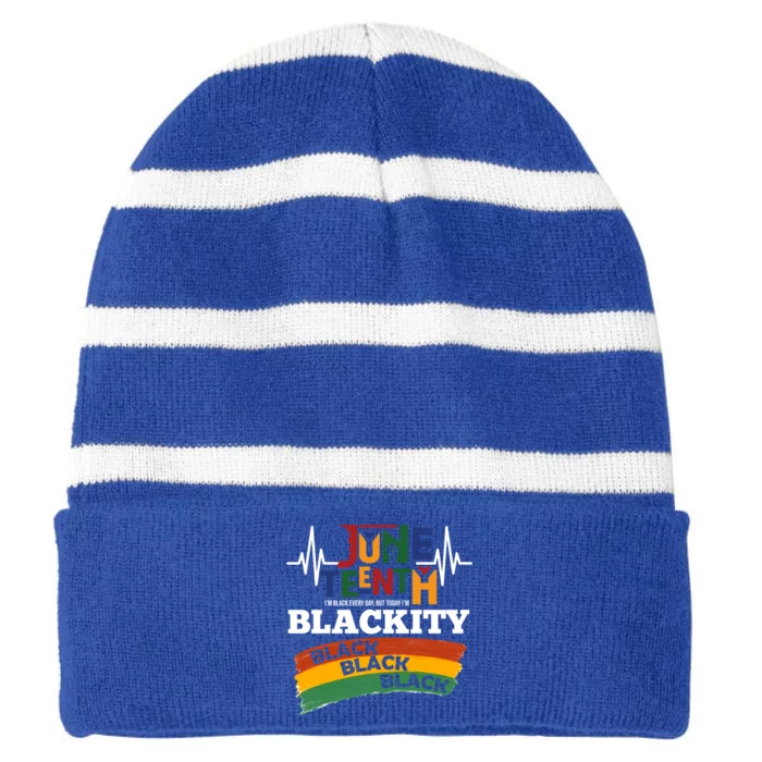 Retro Juneteenth Blackity Black History African America Bhm Gift Striped Beanie with Solid Band