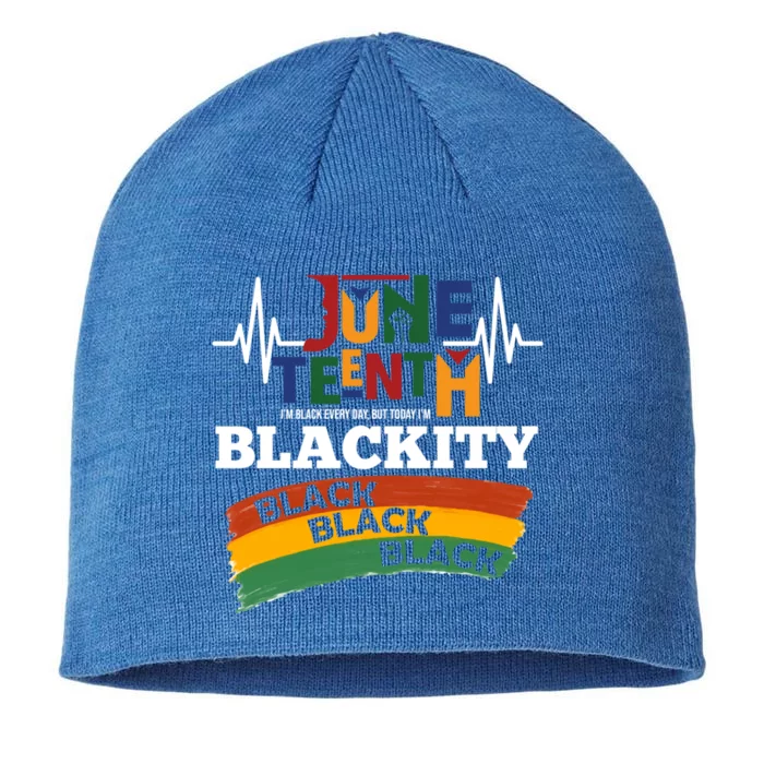 Retro Juneteenth Blackity Black History African America Bhm Gift 8 1/2in Sustainable Knit Beanie