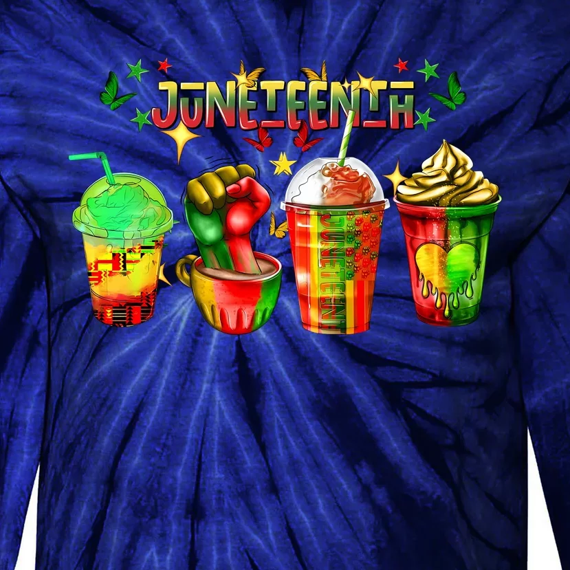 Retro Juneteenth Coffee Human Rights Tie-Dye Long Sleeve Shirt