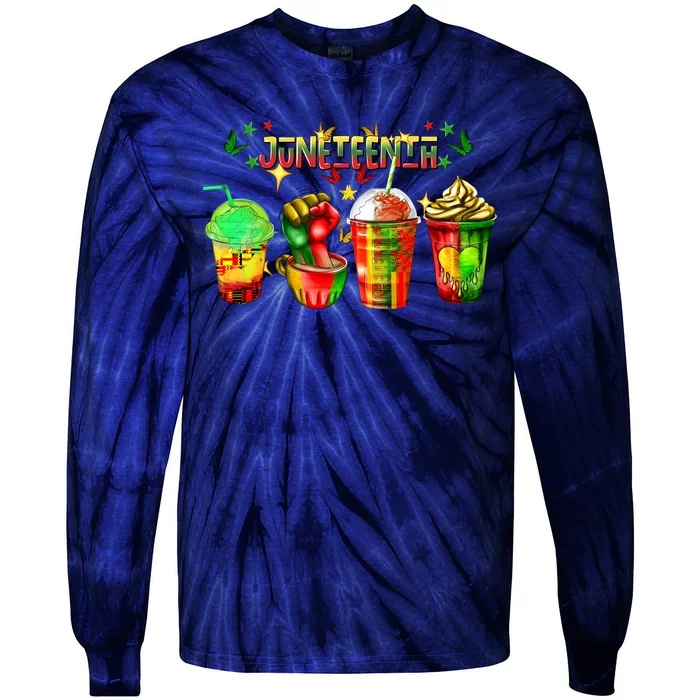 Retro Juneteenth Coffee Human Rights Tie-Dye Long Sleeve Shirt