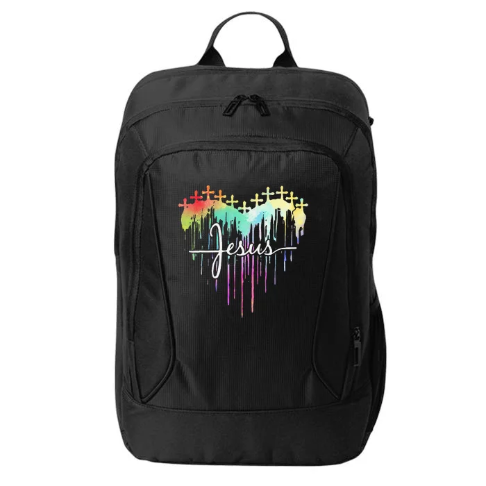 Retro Jesus Cross Funny Heart Christian 4th Of July City Backpack