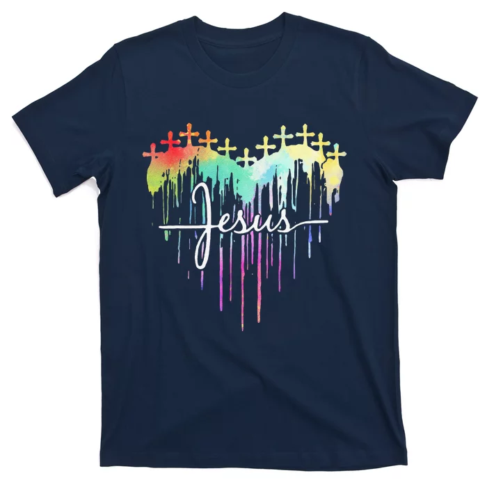 Retro Jesus Cross Funny Heart Christian 4th Of July T-Shirt