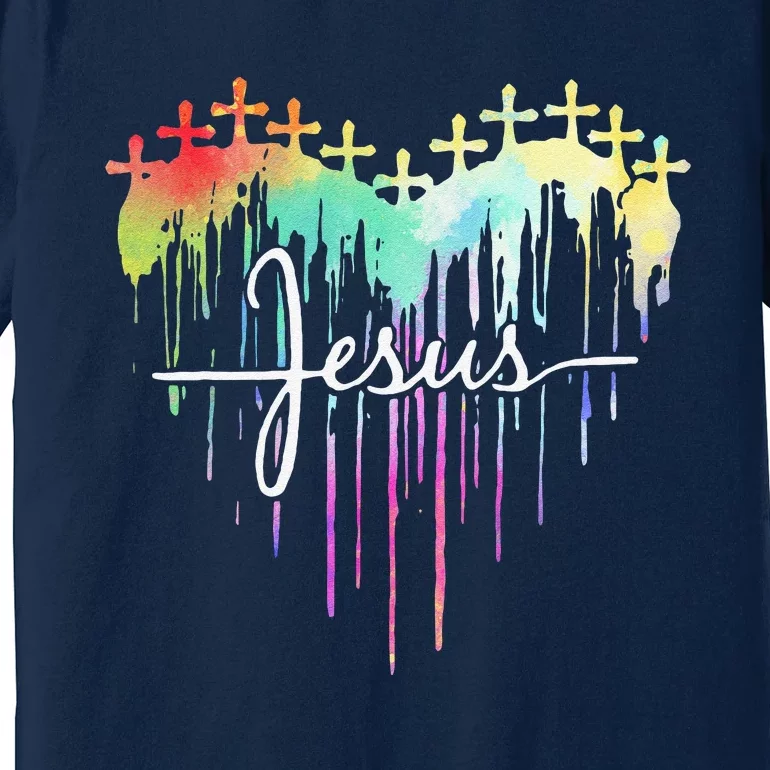 Retro Jesus Cross Funny Heart Christian 4th Of July Premium T-Shirt