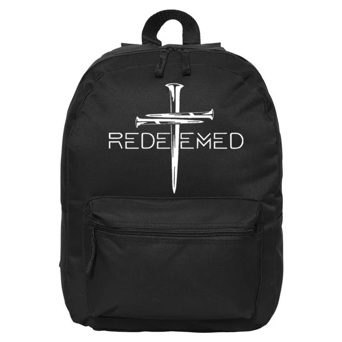 Redeemed Jesus Christ Died For My Sins 3 Nails Cross Christian Catholic 16 in Basic Backpack