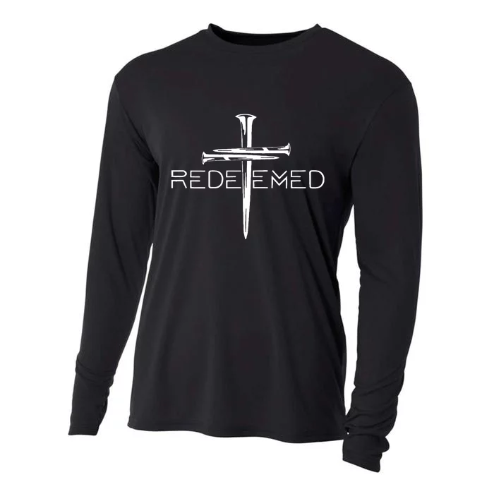 Redeemed Jesus Christ Died For My Sins 3 Nails Cross Christian Catholic Cooling Performance Long Sleeve Crew