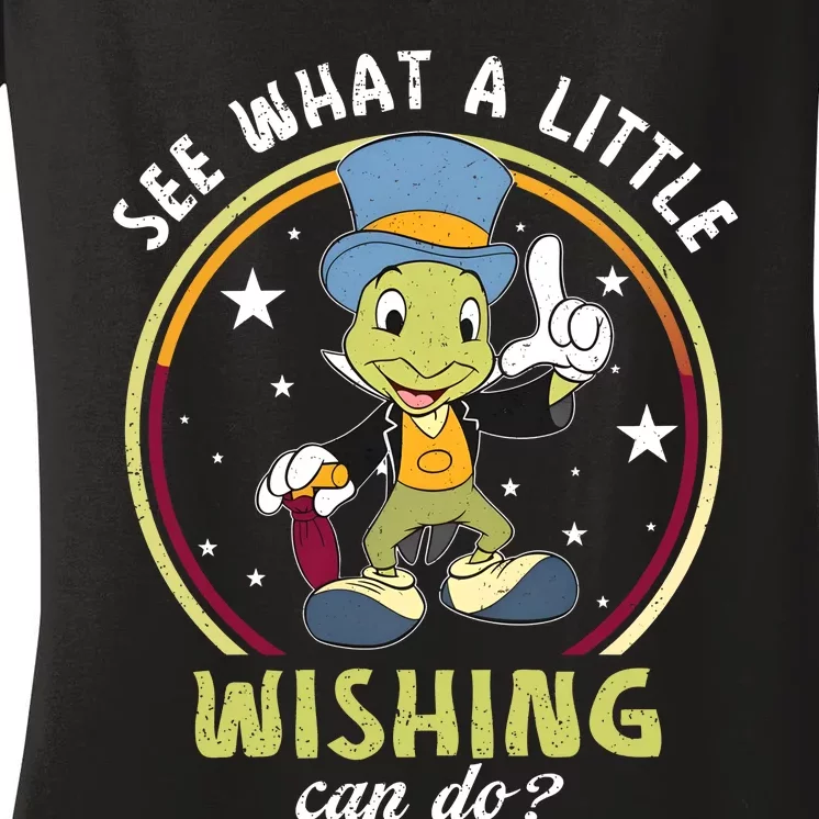 Retro Jiminy Cricket See What A Little Wishing Can Do Women's V-Neck T-Shirt