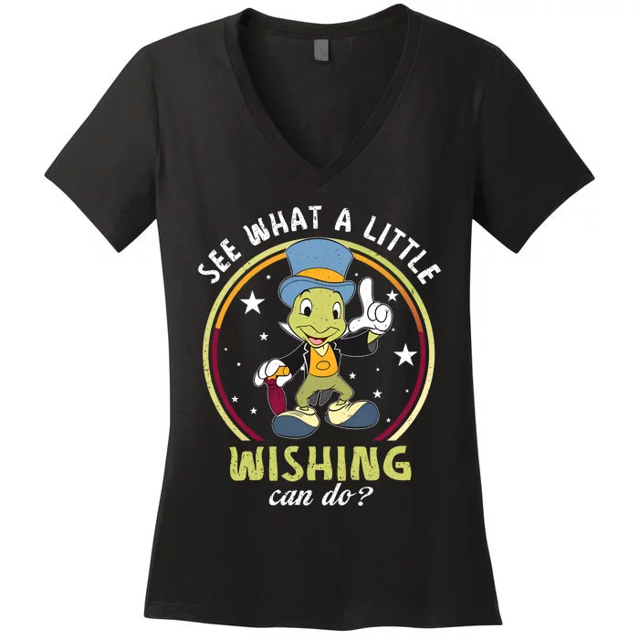 Retro Jiminy Cricket See What A Little Wishing Can Do Women's V-Neck T-Shirt