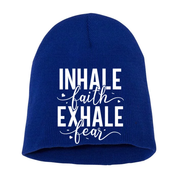 Religious Jesus Christian Inhale Faith Exhale Fear Gift Short Acrylic Beanie