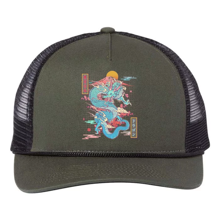 Retro Japanese Dragon Tokyo Japan Retro Rope Trucker Hat Cap