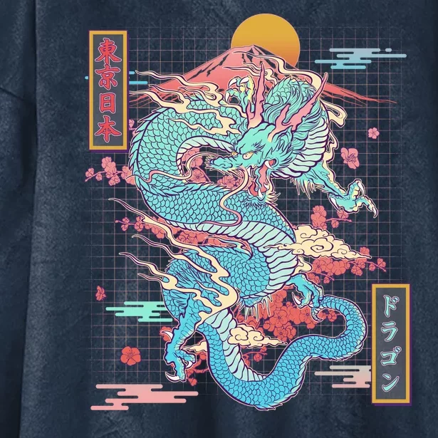 Retro Japanese Dragon Tokyo Japan Hooded Wearable Blanket