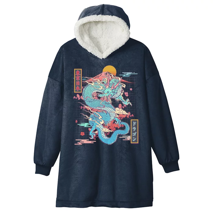 Retro Japanese Dragon Tokyo Japan Hooded Wearable Blanket