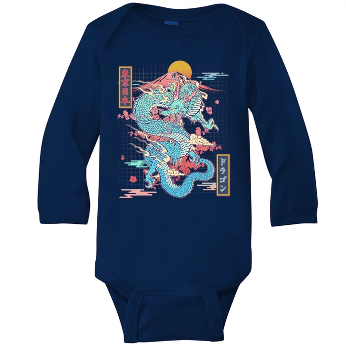 Retro Japanese Dragon Tokyo Japan Baby Long Sleeve Bodysuit