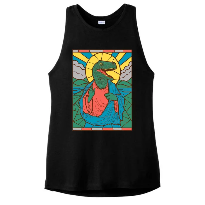 Raptor Jesus Dinosaur Christ Meme Holy Velociraptor Ladies Tri-Blend Wicking Tank