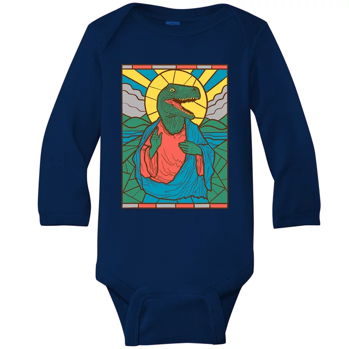 Raptor Jesus Dinosaur Christ Meme Holy Velociraptor Baby Long Sleeve Bodysuit