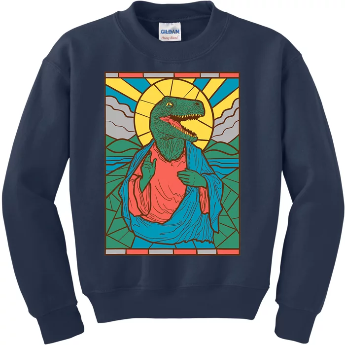 Raptor Jesus Dinosaur Christ Meme Holy Velociraptor Kids Sweatshirt