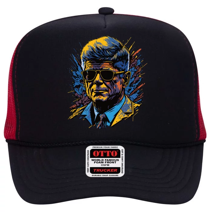 Retro John F Kennedy Pop High Crown Mesh Trucker Hat