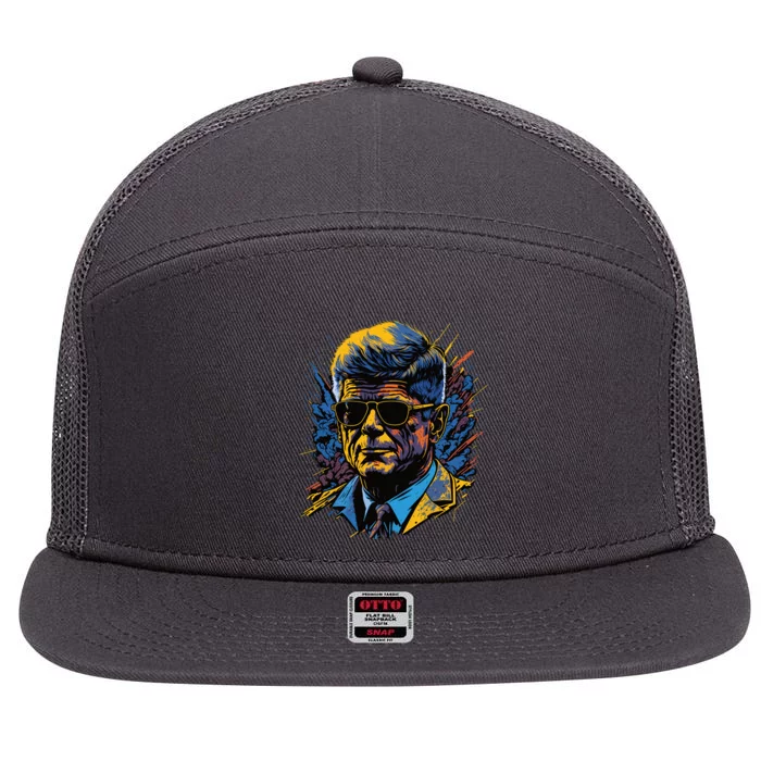 Retro John F Kennedy Pop 7 Panel Mesh Trucker Snapback Hat