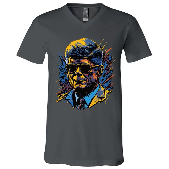 Retro John F Kennedy Pop V-Neck T-Shirt