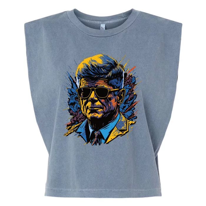 Retro John F Kennedy Pop Garment-Dyed Women's Muscle Tee