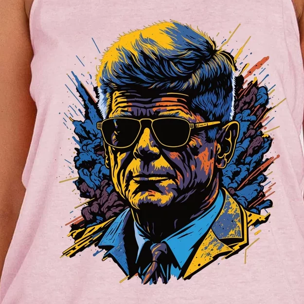 Retro John F Kennedy Pop Women's Knotted Racerback Tank